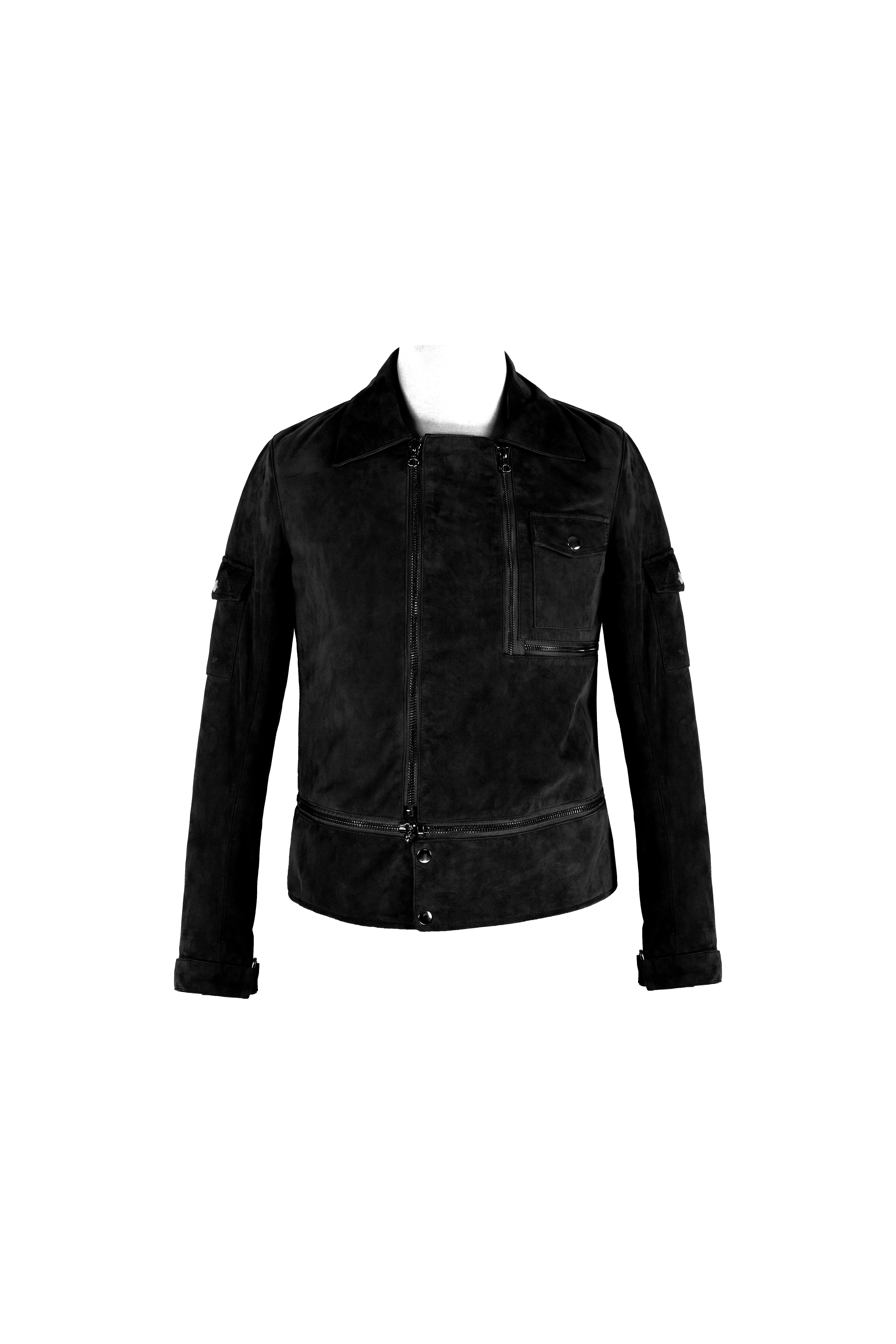 Crew Neck Leather Jacket